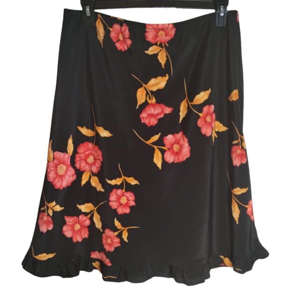 John Paul Richard Uniform Black Floral Elastic Waist Skirt Size L - Picture 3 of 5